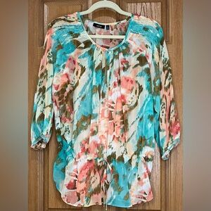 Apt. 9 Vibrant Floral Blouse - Blue and Coral